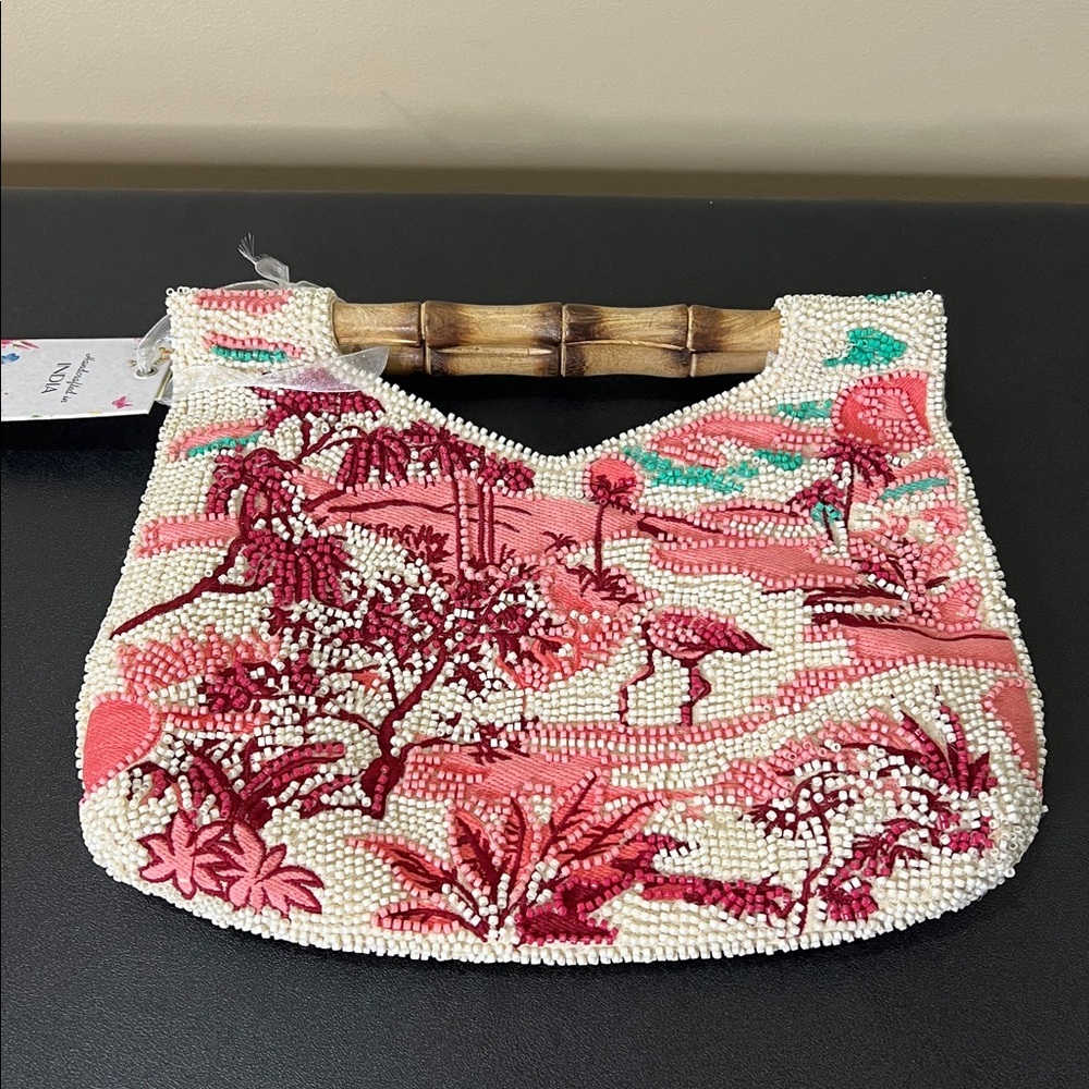 From India To You | Beaded Tropical Handbag w/ Wood Handle